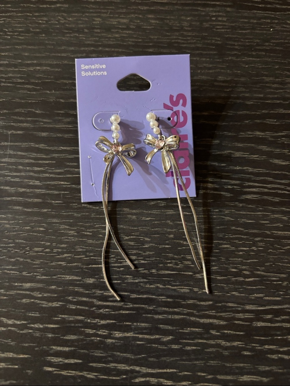 Claire's Silver Bow and Pearl Dangle Earrings